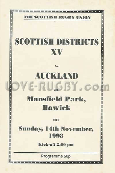 1993 Scottish Districts v Auckland  Rugby Programme